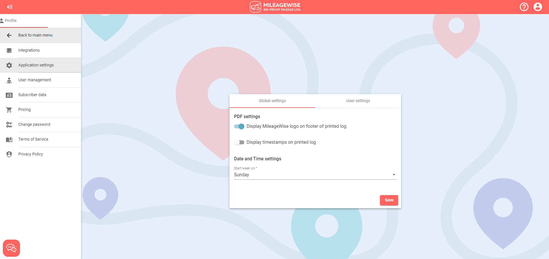application settings